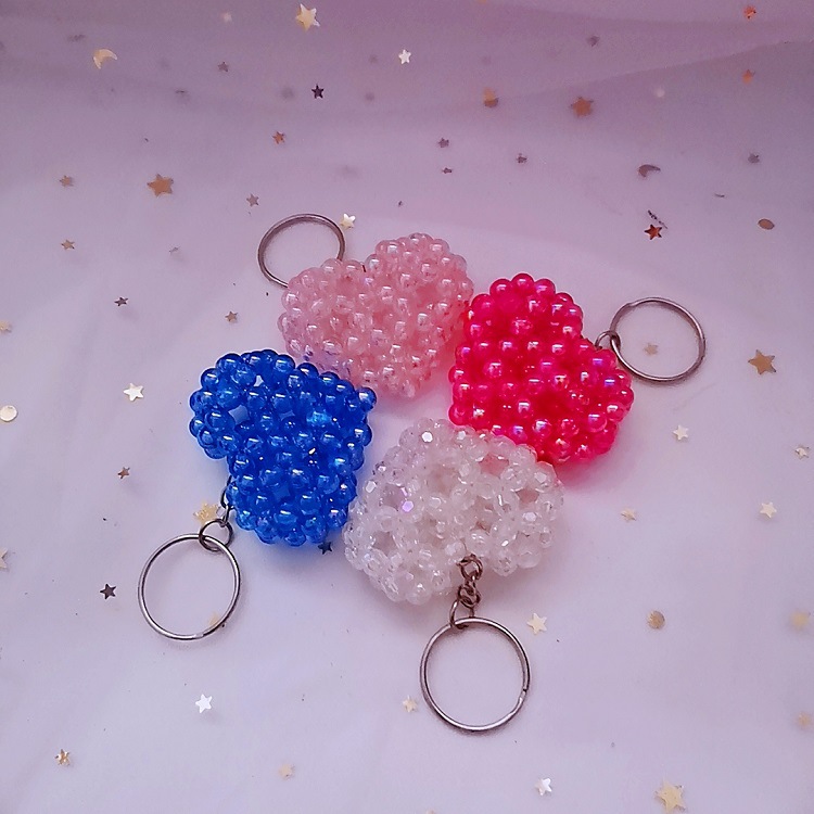 串珠钥匙扣钥匙圈手工diy编制编织炫彩成品饰品实色糖果复古泫雅