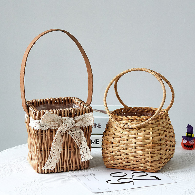 藤编竹编手提花篮鲜花插花篮子室内装饰摆件收纳筐水果篮婚礼伴手