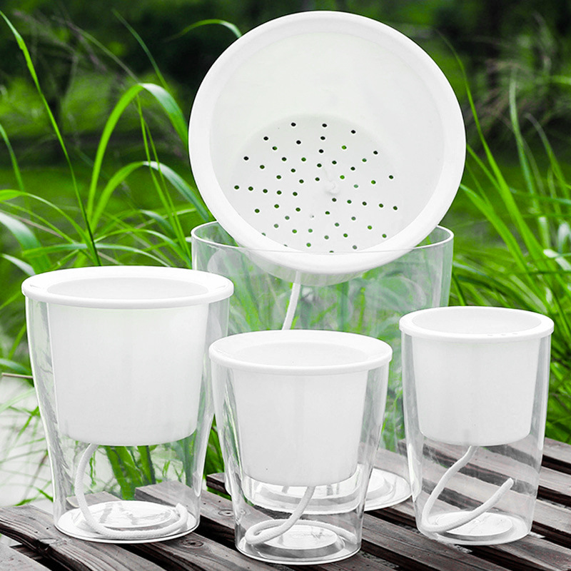 无土栽培盆景盆树脂自吸水花盆透明塑料花盆绿萝盆栽植物塑料花盆