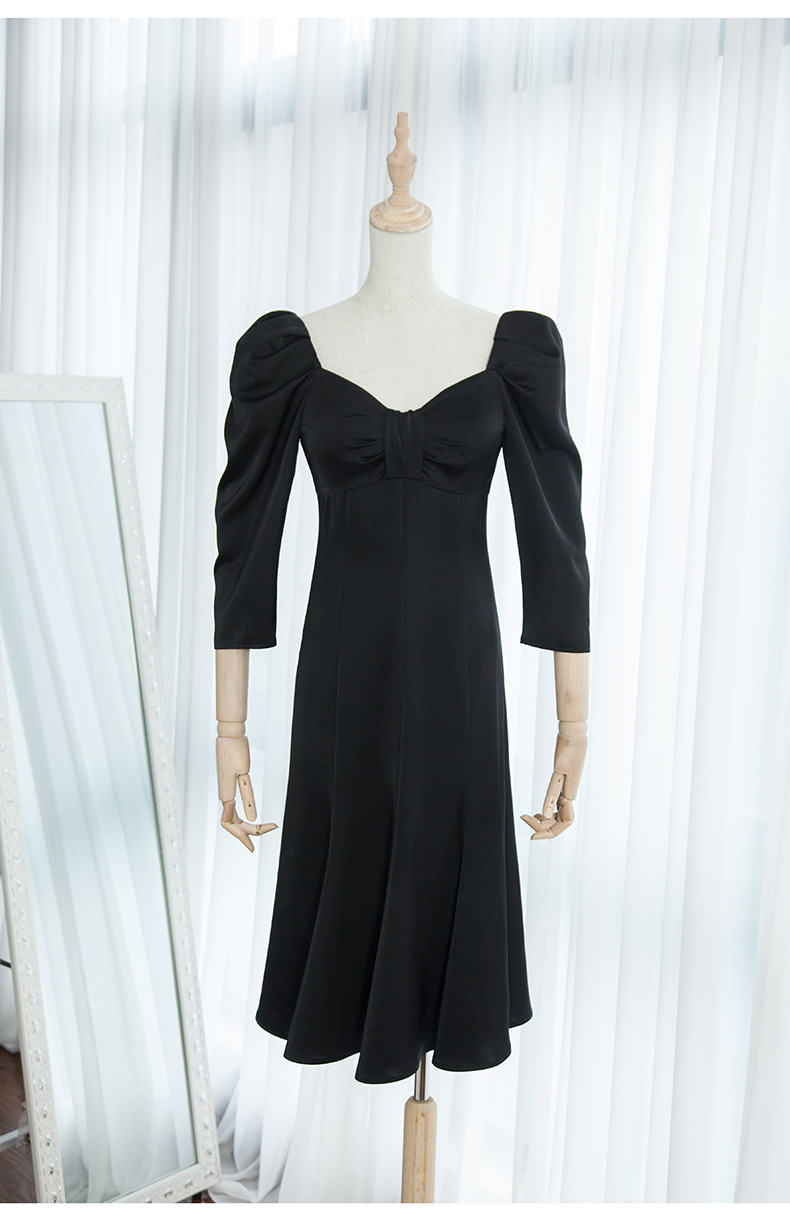 复古赫本黑裙气质名媛宴会礼服小个子 七分袖日常约会鱼尾裙66060