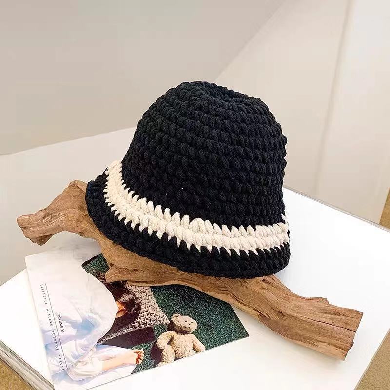 秋冬网红手工钩针粗毛线帽韩版时尚百搭文艺水桶帽文艺显脸小盆帽