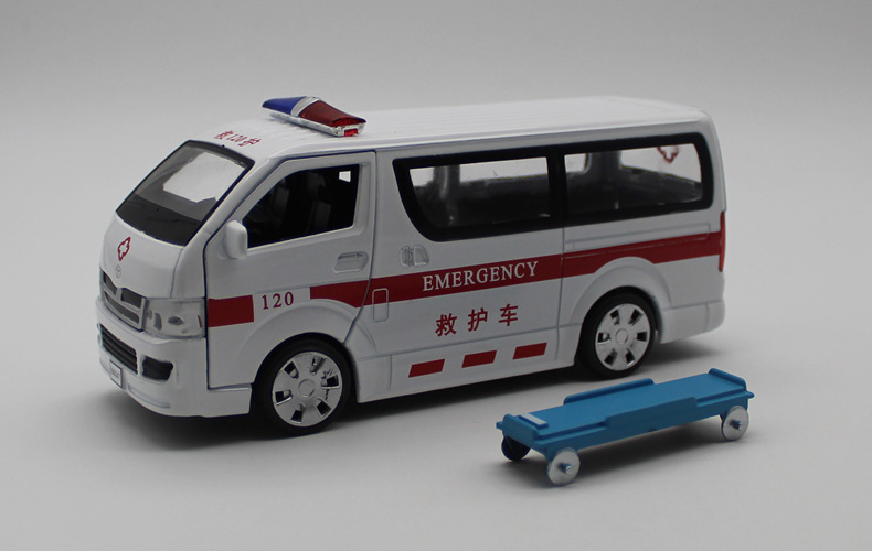 新品1:32合金丰田海狮警车救护车仿真开门玩具汽车面包车现货批发