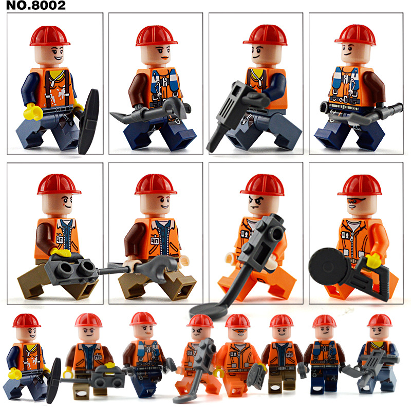8款小太阳8002城市工程人仔公仔带武器片小颗粒积木拼装玩具香江