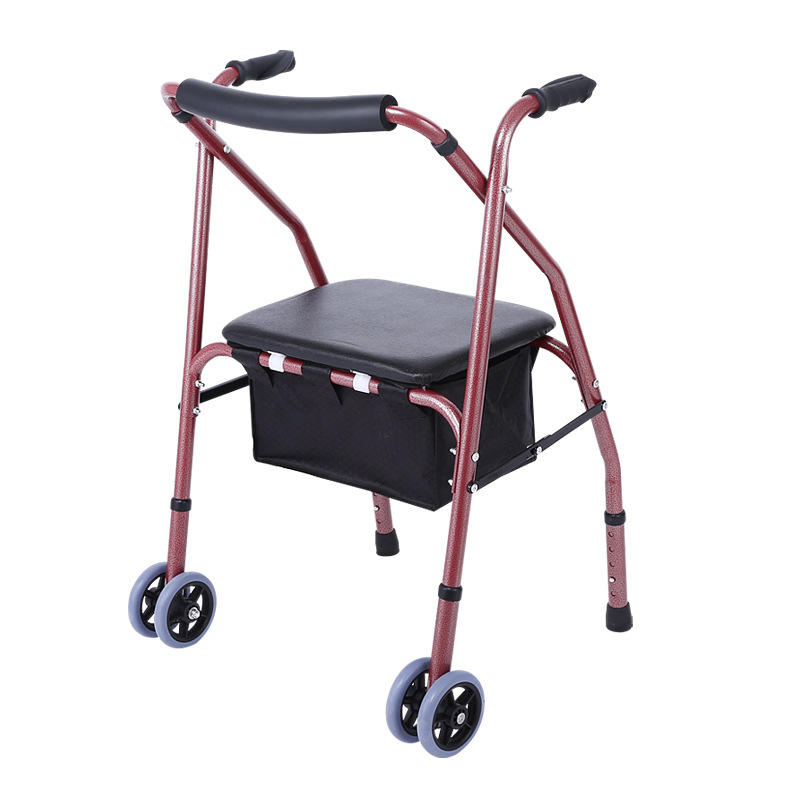 老人助行器带轮扶手拐杖可坐可折叠轻便购物手推车康复辅助学步车