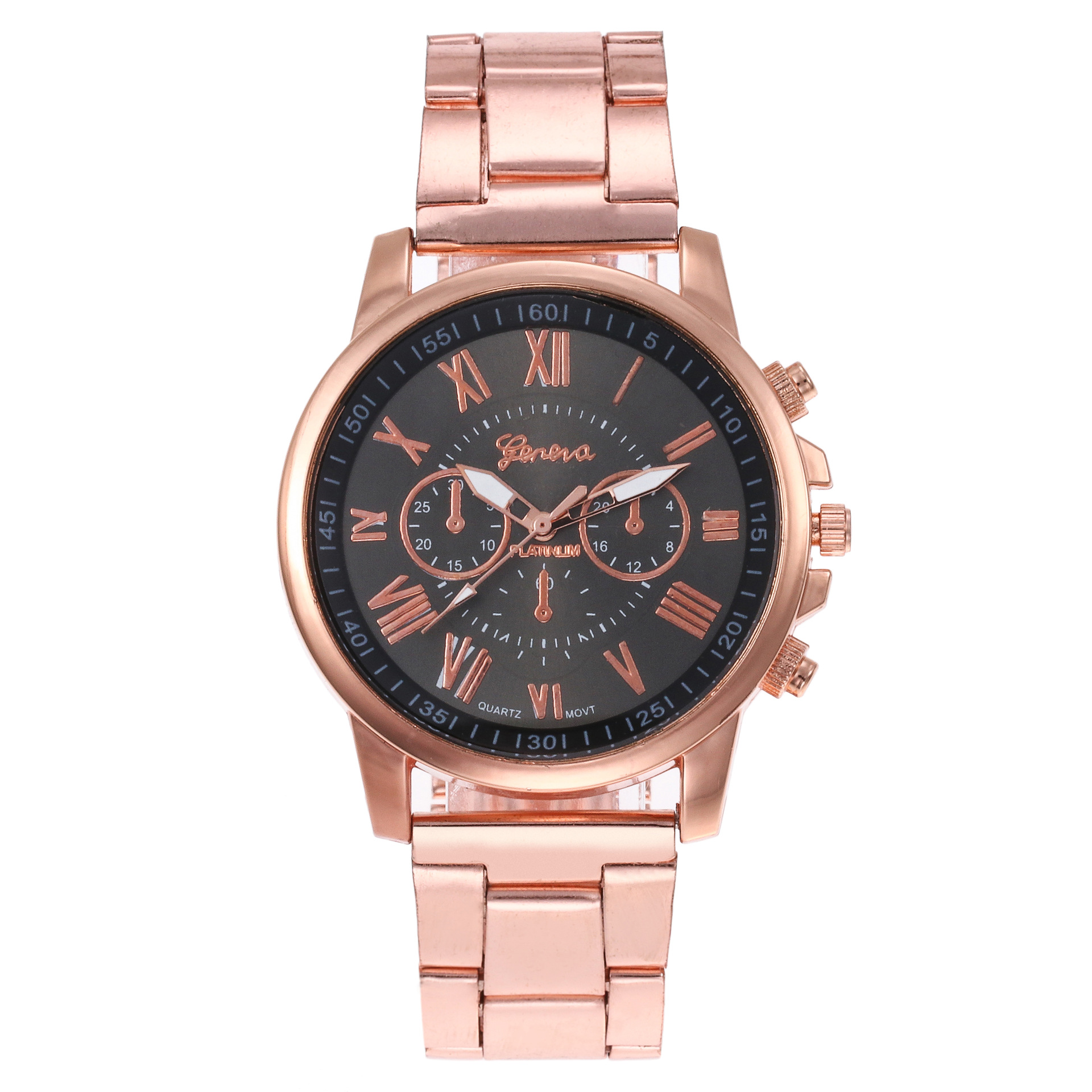 日内瓦钢带手表 女士双层面三眼女士手表 时尚合金时装表批发