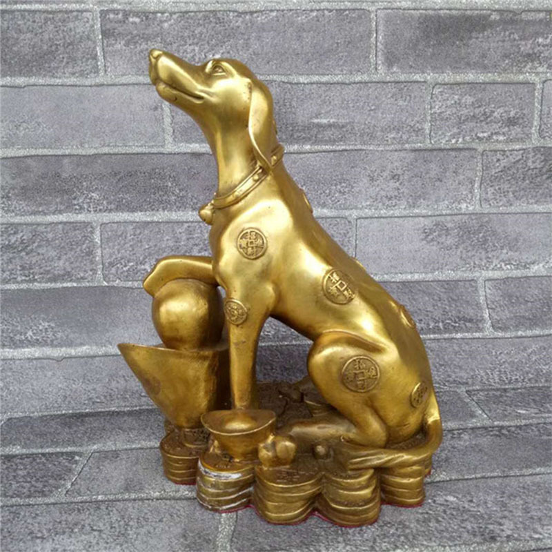 铜器铜狗摆件 财字金钱狗十二生肖狗摆件家居风水工艺品批发