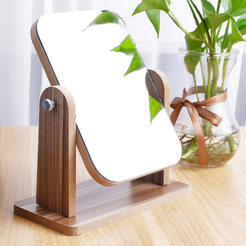 Wooden Desktop Makeup Mirror Female Dormitory Desktop Portable Large Student Mirror Clear Folding Dressing Mirror