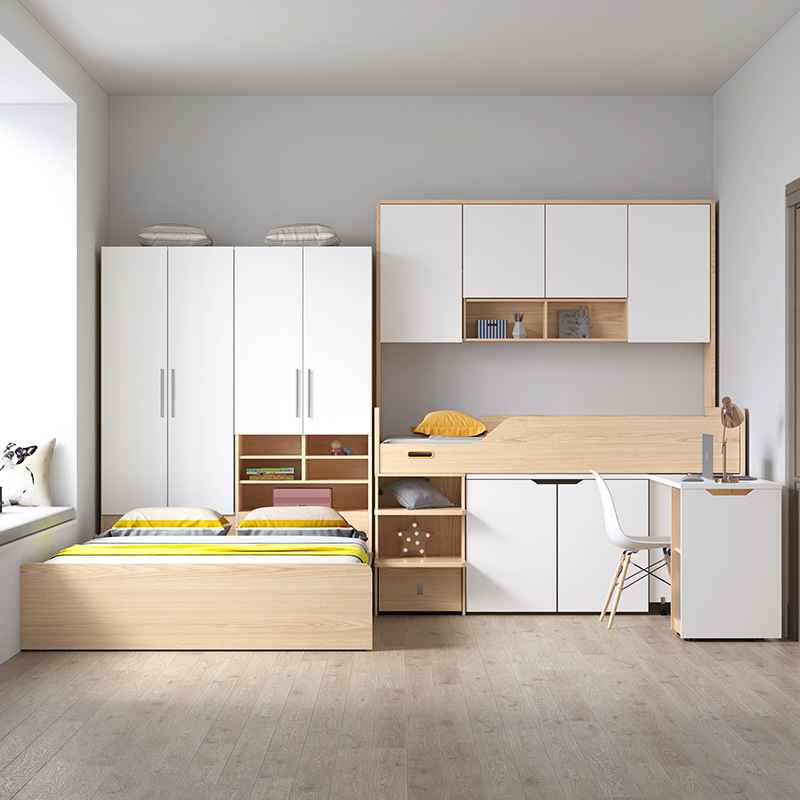 半高床衣帽间一体床 儿童子母高低双层床厂家