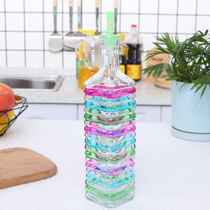 Colorized Decorative Design Glass Leakproof Oil Pot Household Leak-Proof Oil Glass Bottle Pot Storage Bottle Sesame Oil Bottle Kitchen Supplies