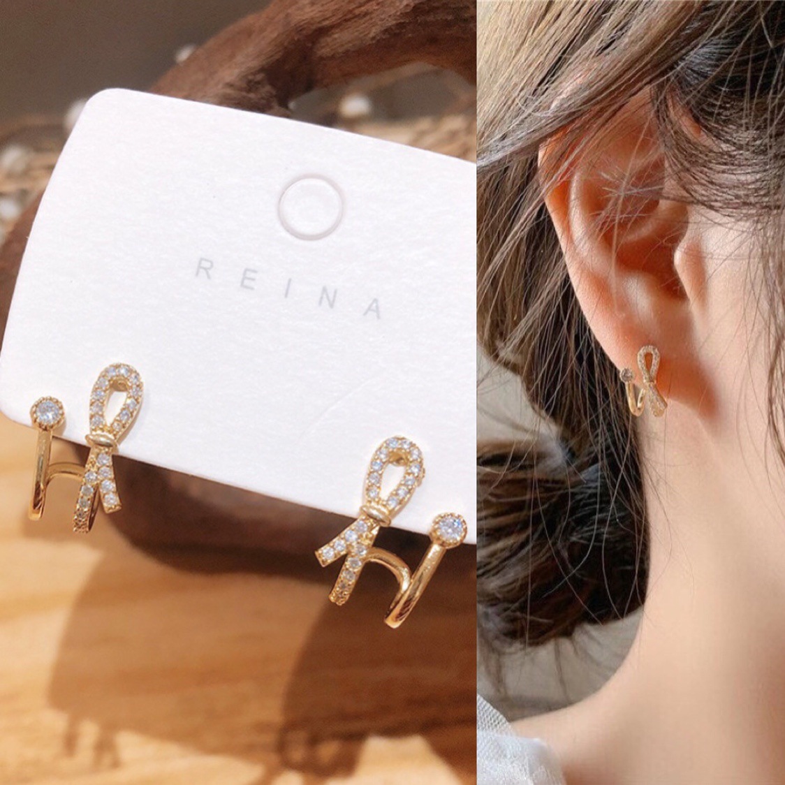 时尚时尚微镶锆石蝴蝶结耳钉轻奢明天小巧甜美可爱耳环包耳垂耳圈