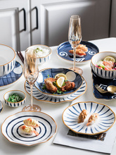 日式餐具陶瓷碗盘子碟子釉下彩手绘汤碗拉面碗沙拉碗
