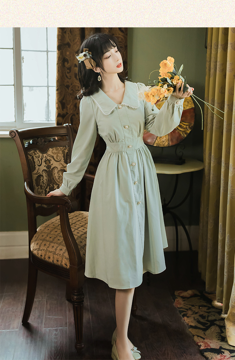 法式复古娃娃领连衣裙女秋冬2020新款设计感小众温柔小个子桔梗裙