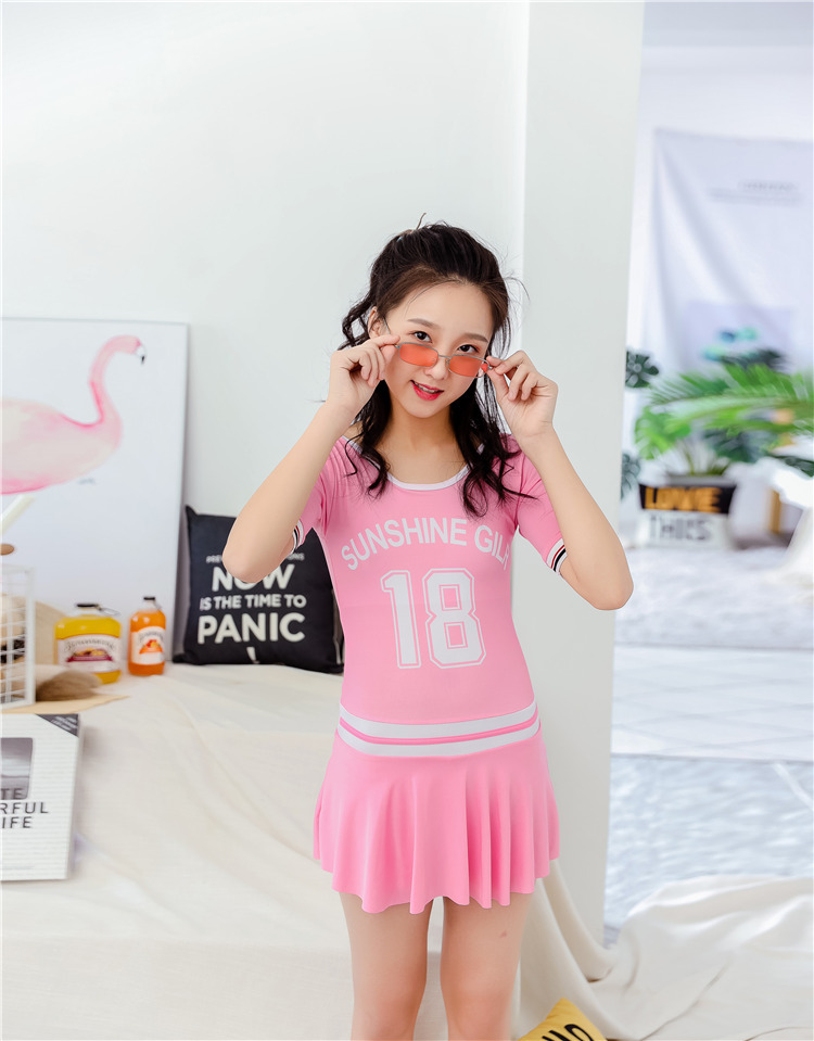 8-12岁运动款可爱公主印花裙式泳装 女大童游泳衣泡温泉泳衣现货