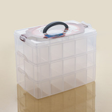 te大号三层多色手提饰品配件整理盒透明可叠加玩具塑料收纳盒