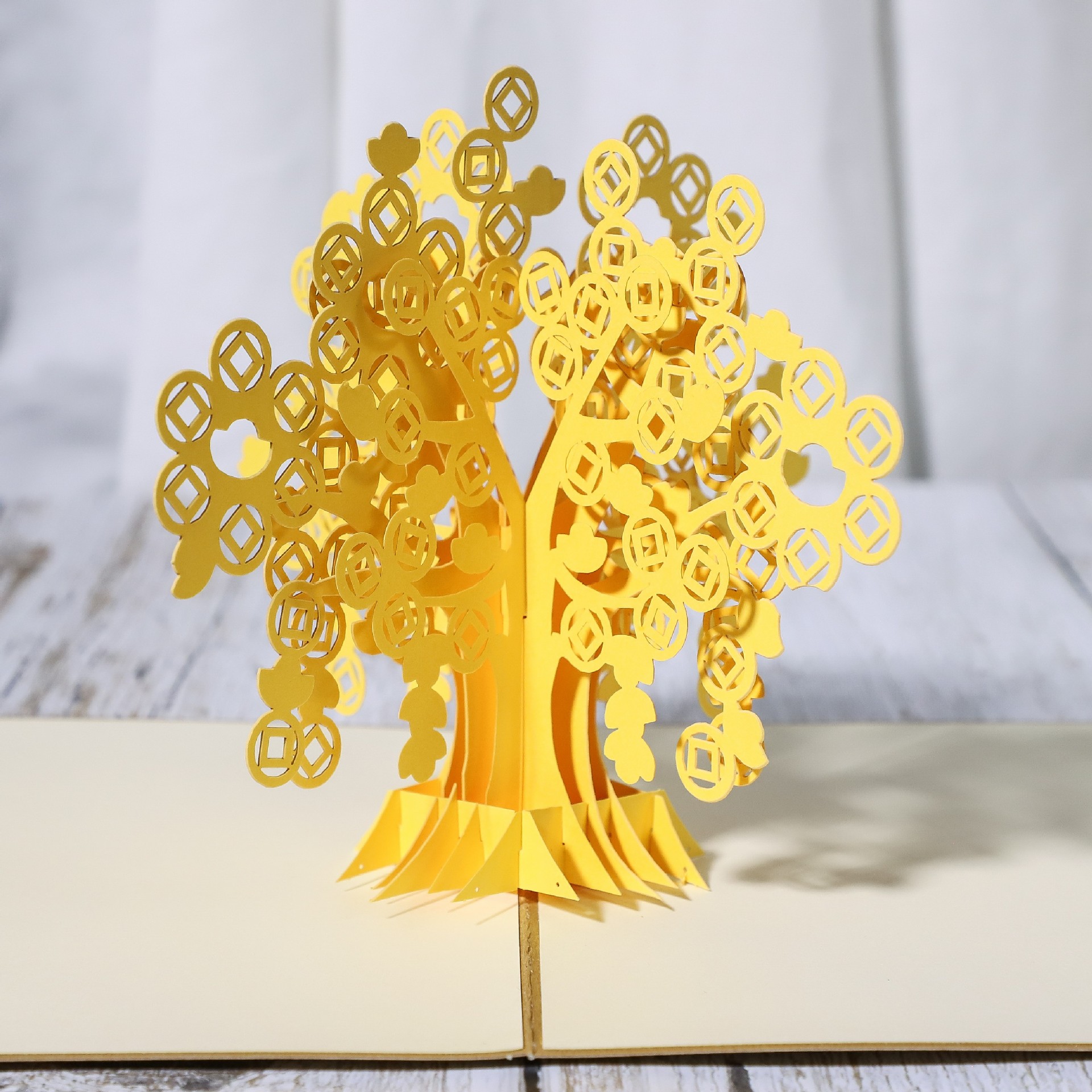 新年3d立体贺卡手工纸雕复古发财树祝福卡片创意新款镂空贺卡