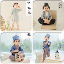 薄款棉麻儿童摄影服装中国风汉服1-2岁男女宝宝拍照写真衣服 复古