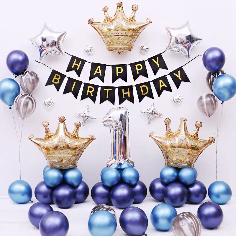 Happy Birthday Balloon Decoration Set Adult and Children Baby Boys and Girls Full-Year Birthday Party Scene Layout Background Wall