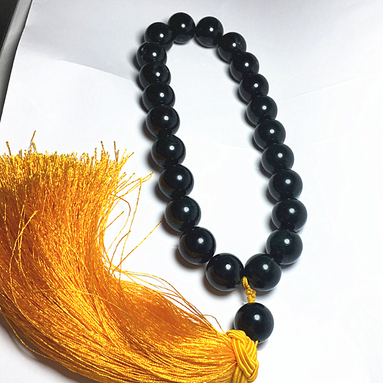祁连山黑墨玉手牌 佛头龙龟圆珠手链活磁男士黑项链墨翠礼品