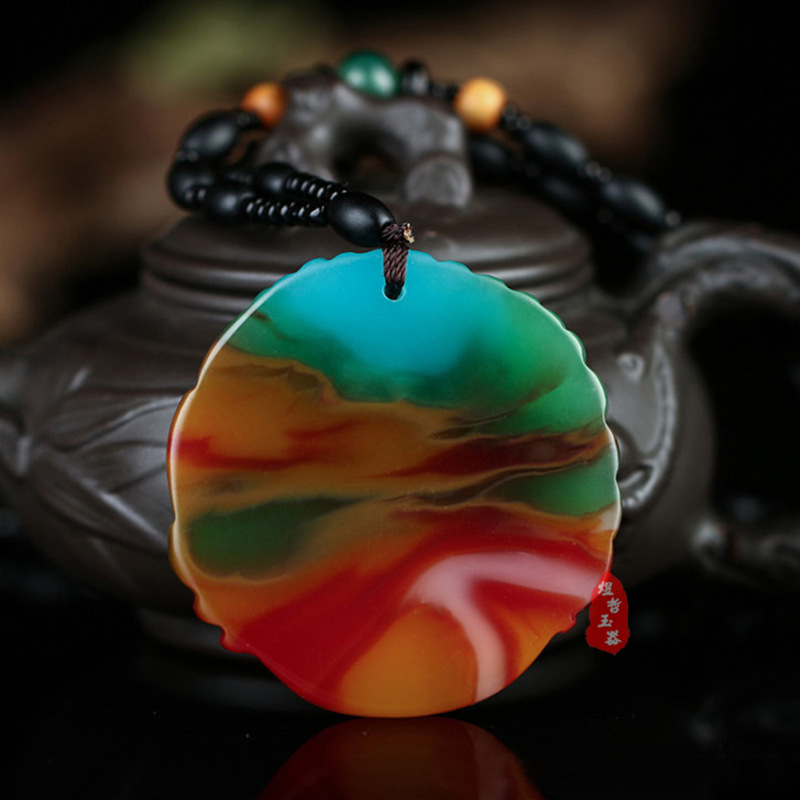 外蒙料七彩玉麒麟玉吊坠 多彩玉挂件会销工艺礼品新款直批