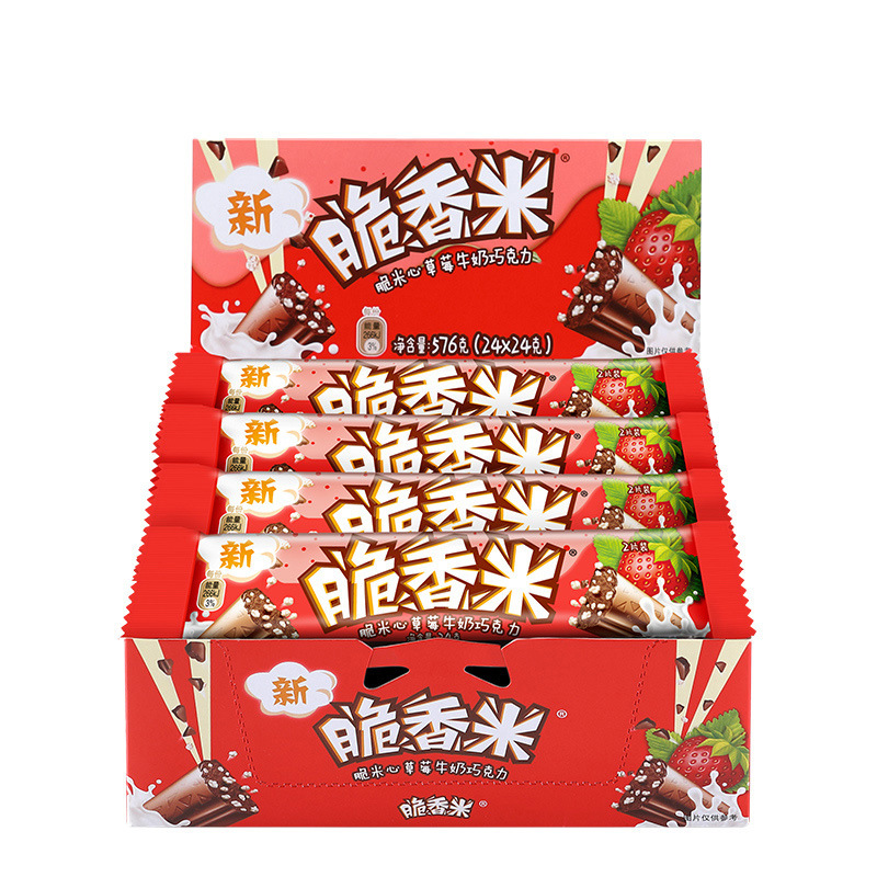 德芙脆香米草莓味牛奶巧克力24g*24条盒装脆米心休闲食品糖巧