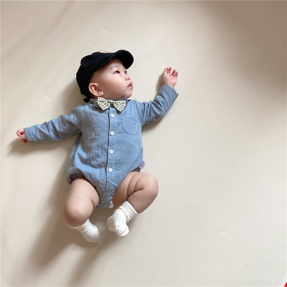 Ins Pop Baby Jumpsuit Men's Comfortable Gentleman Bow Tie One-Year-Old Hundred-Day Party Long-Sleeved Shirt Rompers Jumpsuit Baby Clothes