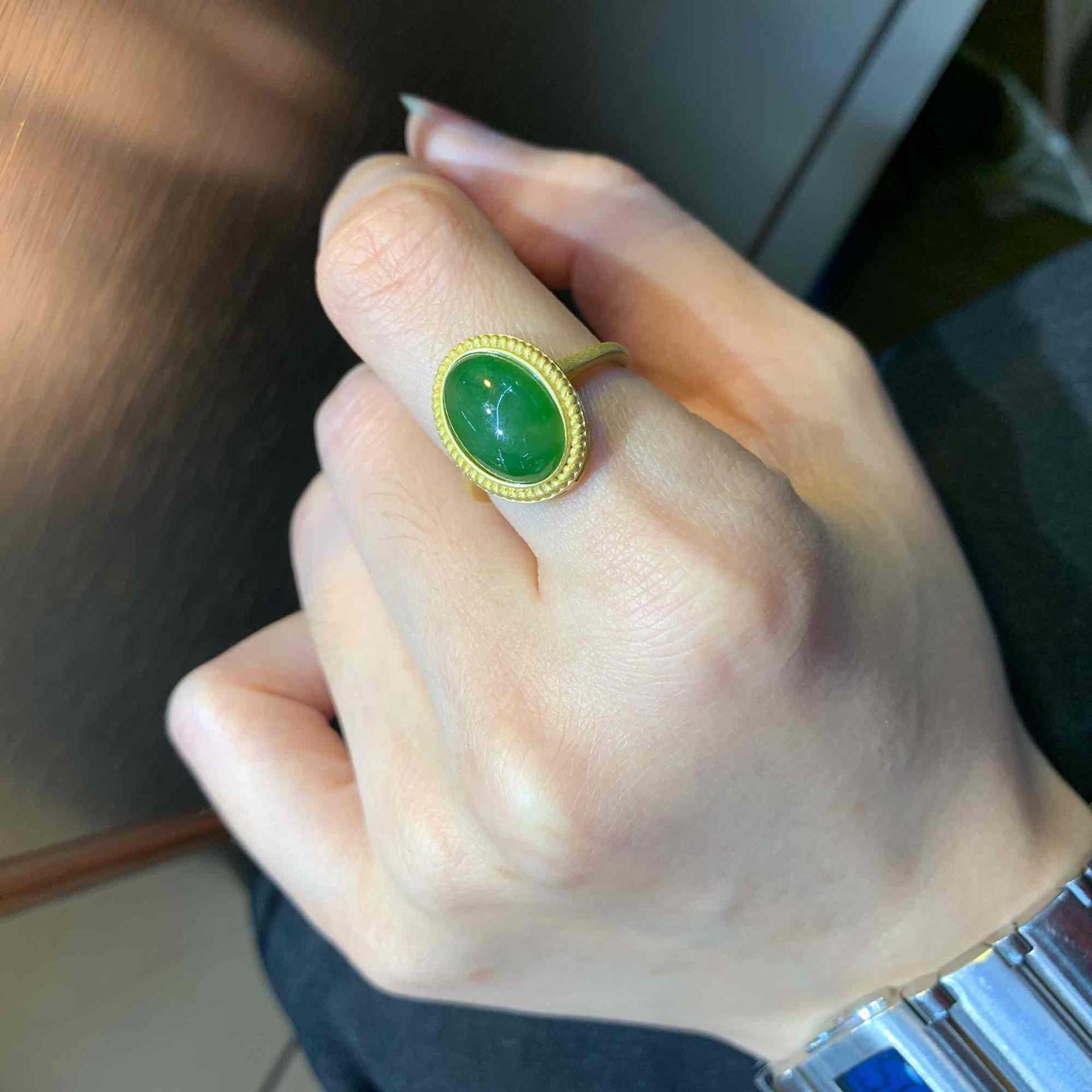 厂家直销 古老鎏金镶嵌 925银镶嵌碧玉戒指 麻花边戒指苹果绿碧玉