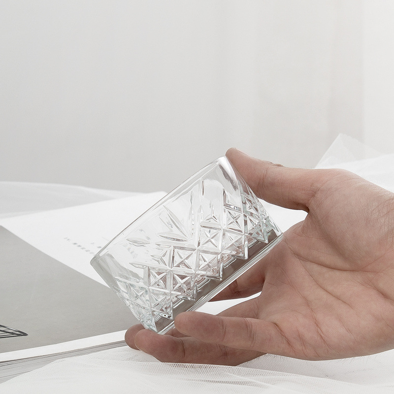 浮雕菱形花纹玻璃碗小果斗盘小食斗酒吧小碗餐饮甜品碗冰激凌碗