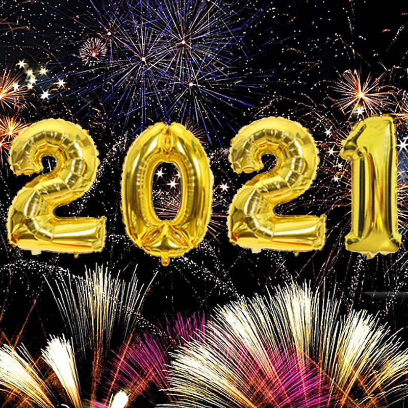 2021黑金桌布拉旗套装happy new year铝膜气球新年拉旗一次性桌布