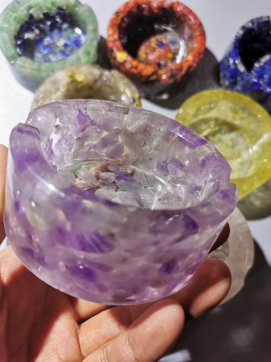 天然水晶碎石环氧树脂合成烟灰缸欧美热销咖啡厅会所酒店专用订制