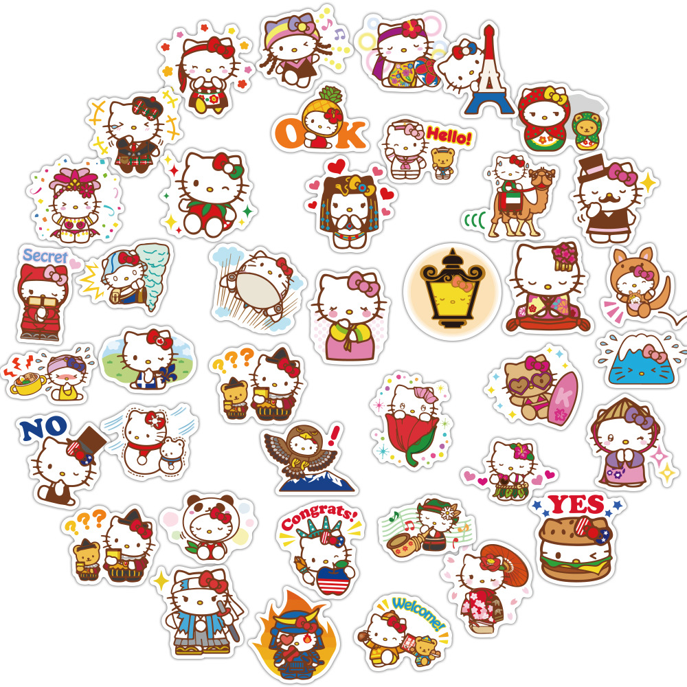 40张kt猫贴纸 日漫卡通猫咪涂鸦装饰手账素材 可爱手机壳手帐贴纸