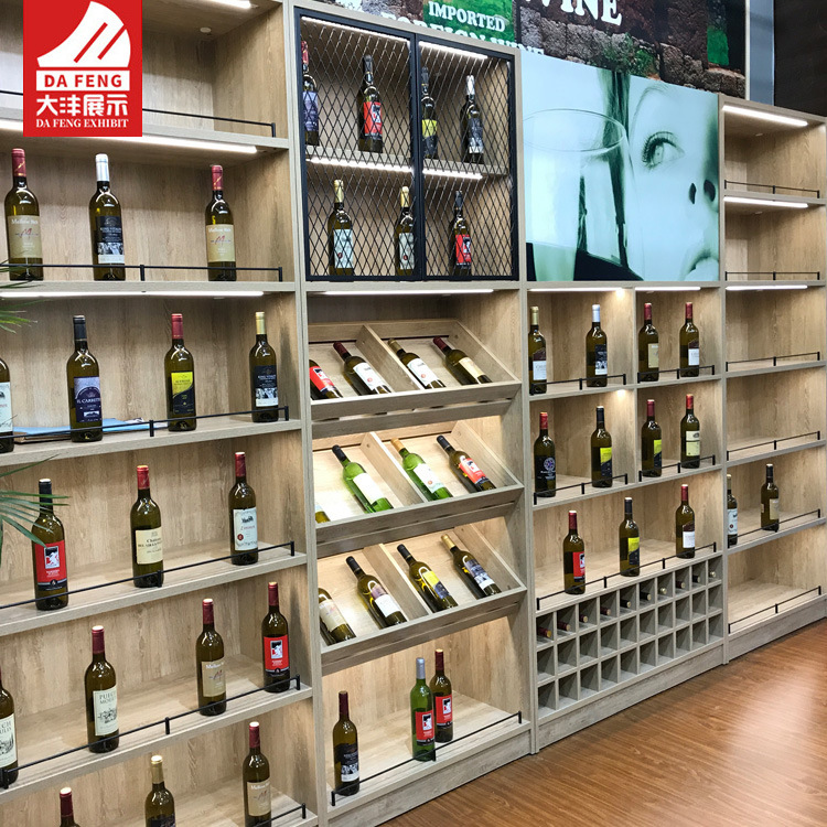 大沣货架钢木红酒货架双面货架酒柜超市红酒货架酒庄酒吧展柜货架
