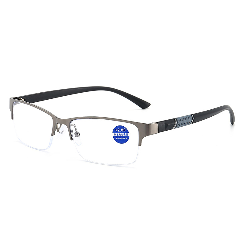 New Anti-Blue Light Fashion Metal Presbyopic Glasses Men's Business Semi-Rimless Classic Presbyopic Glasses Factory Wholesale