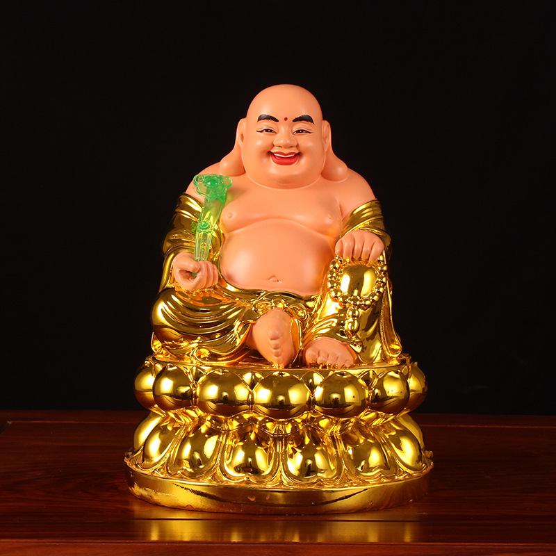 弥勒佛佛像121619英寸树脂彩绘树镀金金身家用供奉笑佛乐佛摆件