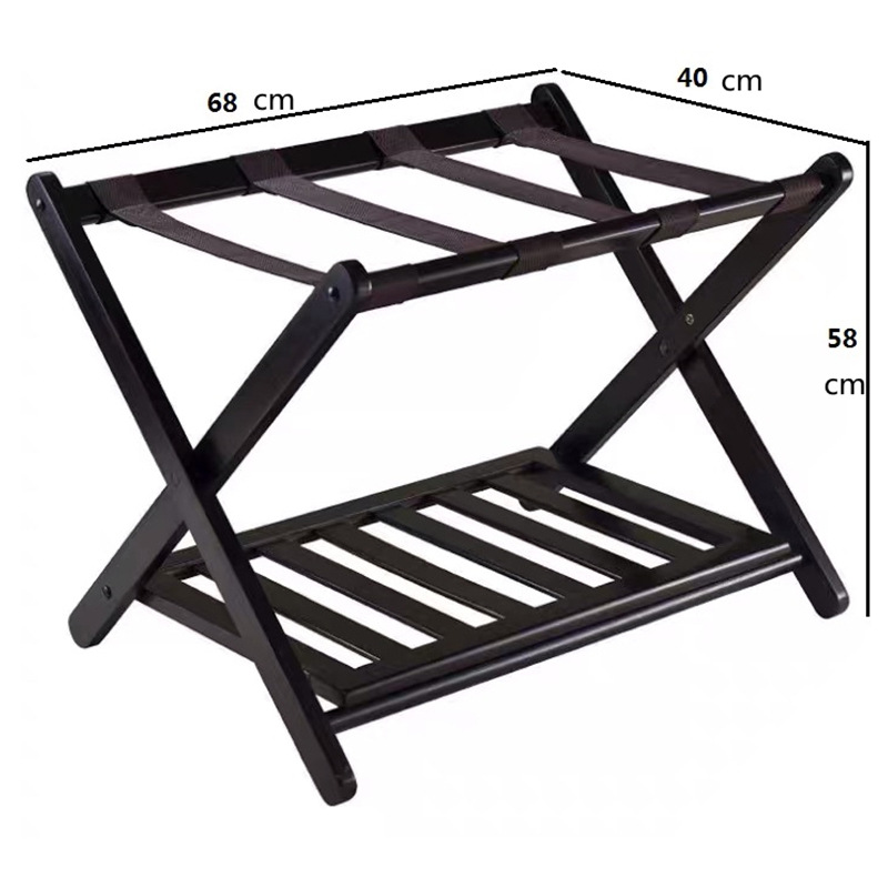 Hotel Luggage Carrier Black Household High-Grade Bamboo Folding Bedroom Storage Rack Simple Double-Layer Luggage Rack