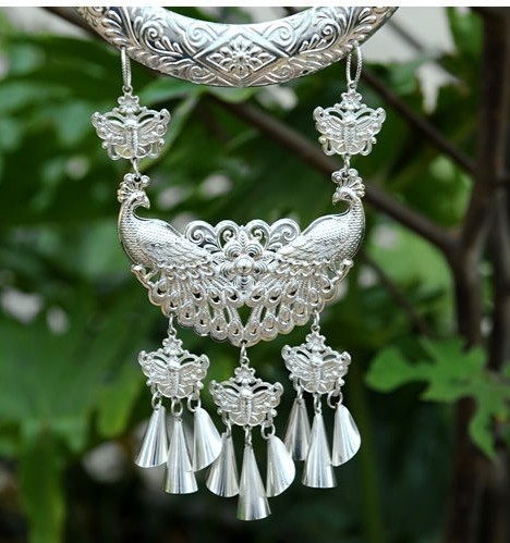 中国特色民族风百搭苗银项圈吉祥孔雀首饰时尚项链舞蹈演出配饰品