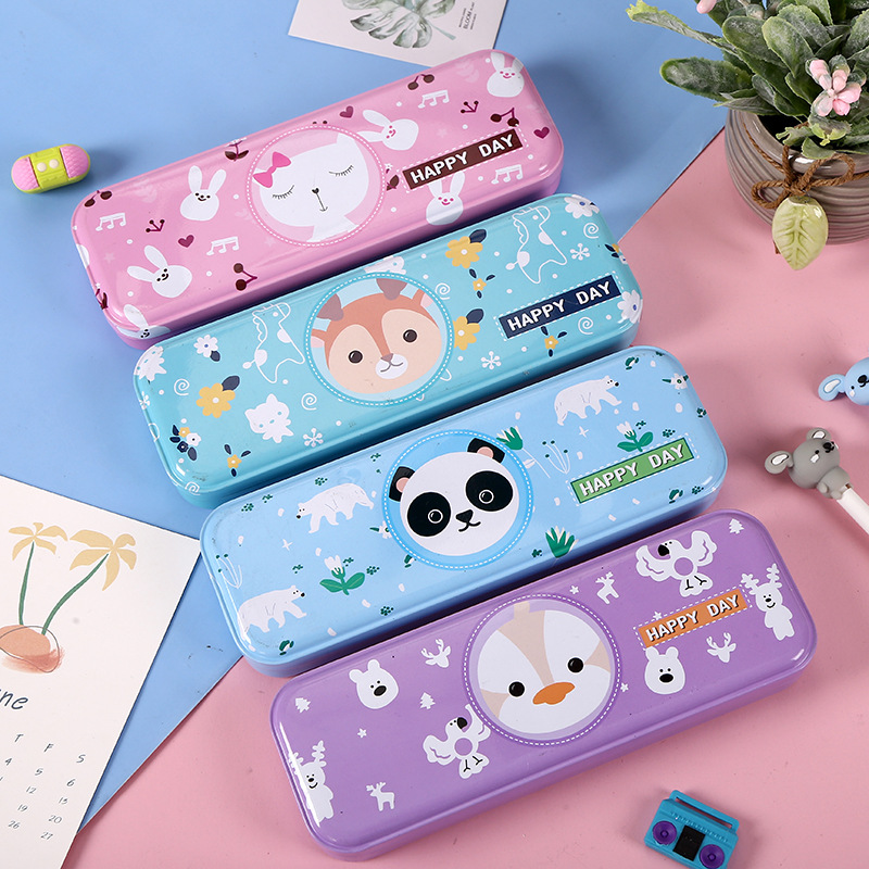 卡通马口铁笔盒儿童动漫卡通文具盒迷你韩式铅笔盒复古双层笔盒