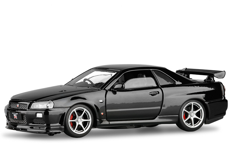 jkm1/32 日产天际线gtr r34合金汽车模型回力声光玩具汽车跑车