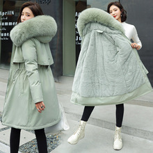 2023冬季欧美新款女式棉衣中长款大毛领加绒棉袄羽绒棉服棉袄外套