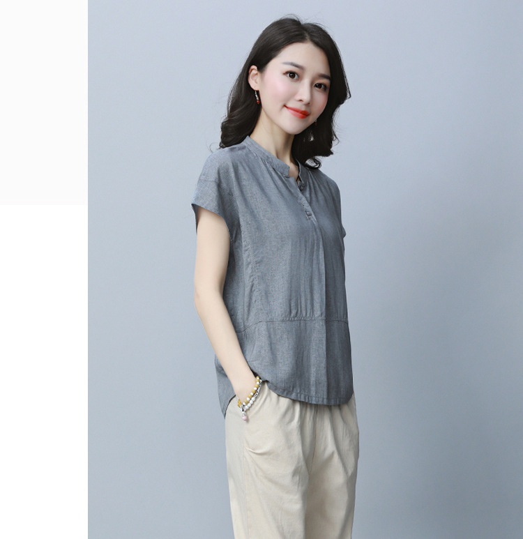 棉麻短袖t恤女宽松韩版2020夏装新款半袖百搭亚麻衬衫女上衣小衫