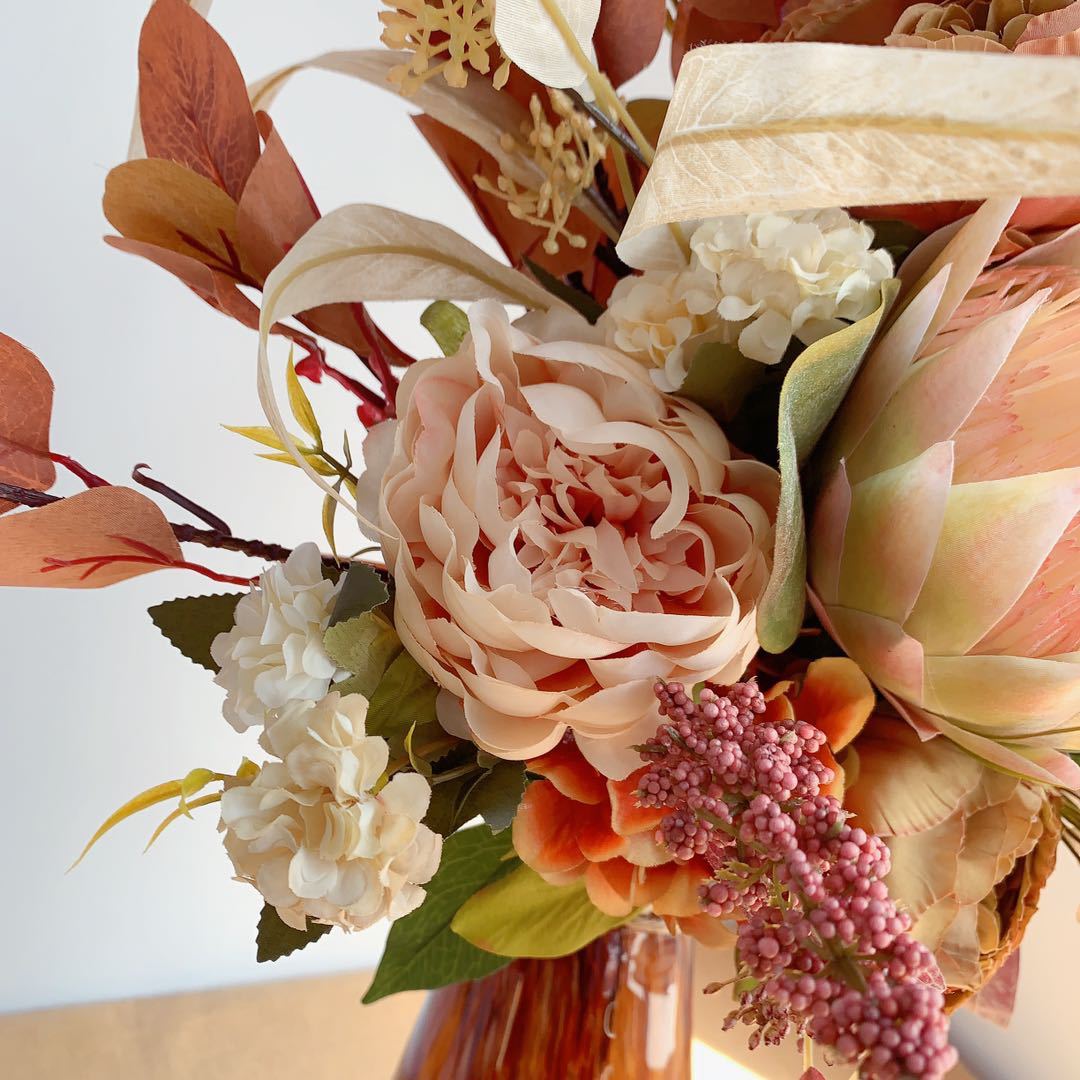 m156秋色咖黄色系手札长花束仿真花绢花假花批发欧式亚马逊货源