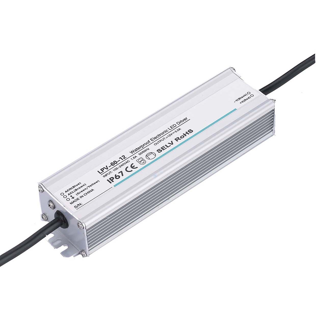 厂家直销12v5a60w ip67户外防水led驱动开关电源ce rohs 认证-阿里巴