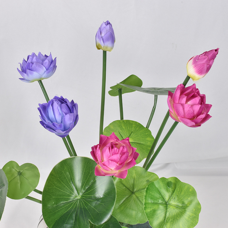 Artificial Small Lotus Lotus Leaf Handle Bouquet Buddha Hall Decoration Buddha Front Lotus Mini Artificial Flower Small Potted Artificial Flower