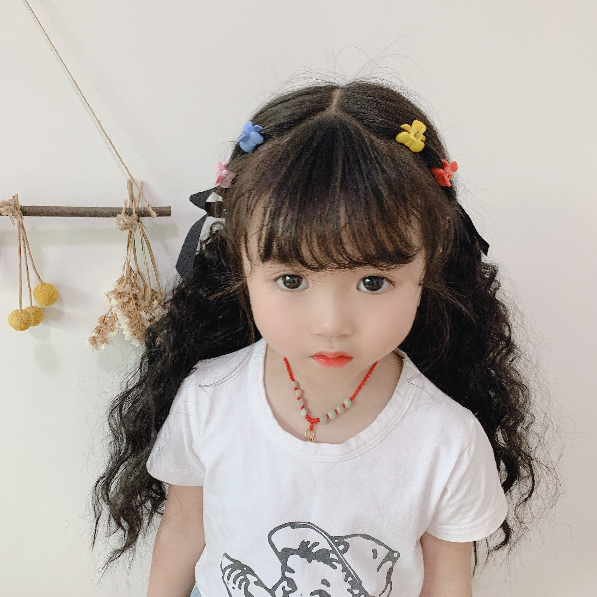 儿童假发嘻哈马尾女中长发卷发玉米须马尾玉米烫羊毛卷假发马尾