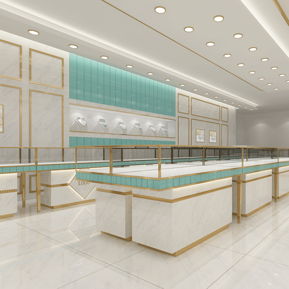 新款厂家直销拉丝黑色不锈钢配木烤漆玉石全息珠宝展示柜