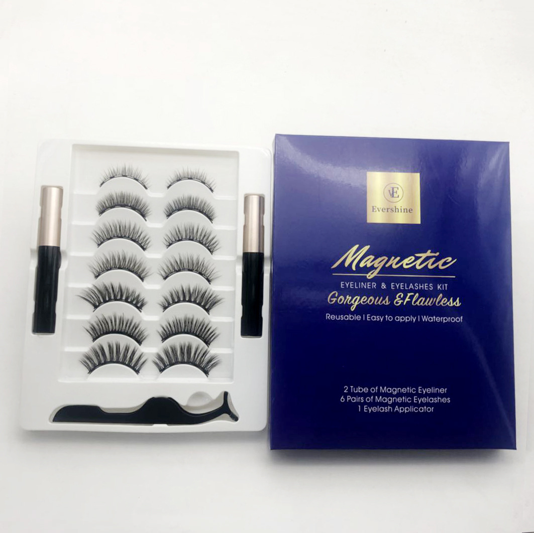 Cross-Border Foreign Trade Magnet False Eyelashes Double Bottle Magnetic Liquid Eyeliner Set Thick Seven Pairs Mixed False Eyelashes