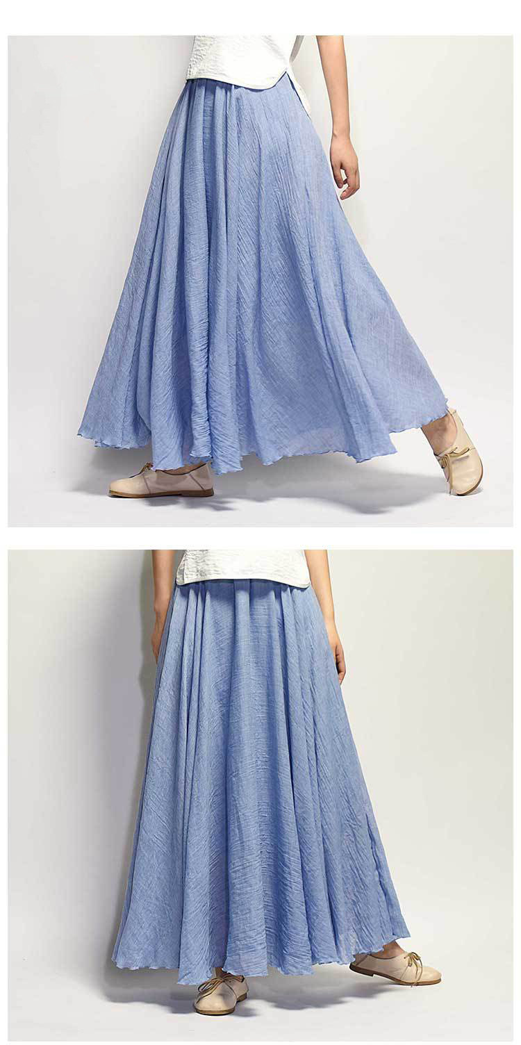 summer boho linen cotton long skirts pleated skirt for women