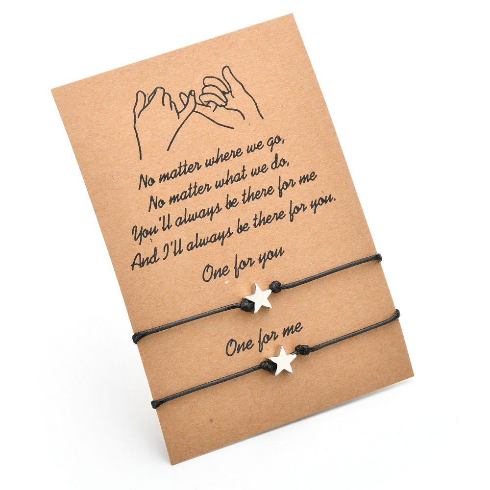 跨境亚马逊货源欧美简约五角星蜡线编织情侣祝福卡片手链手饰品