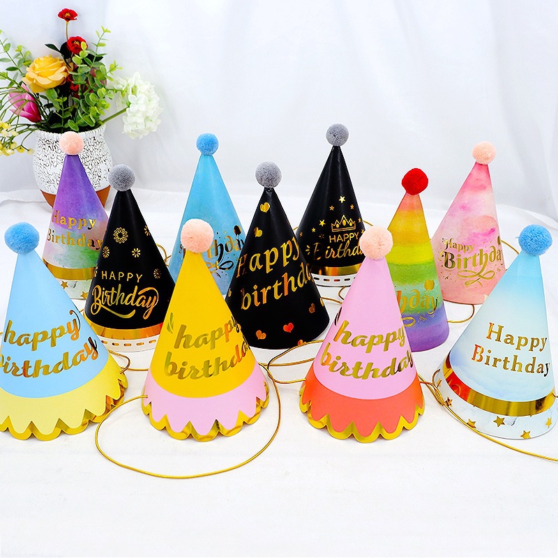 New Colorful Red Series Children's Birthday Baby Full-Year Adult Party Hairy Ball Birthday Hat Party Hat