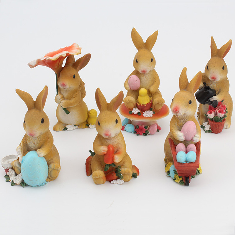六只装可爱卡通彩绘小兔子摆件花园桌面仿真动物装饰摆件创意家居