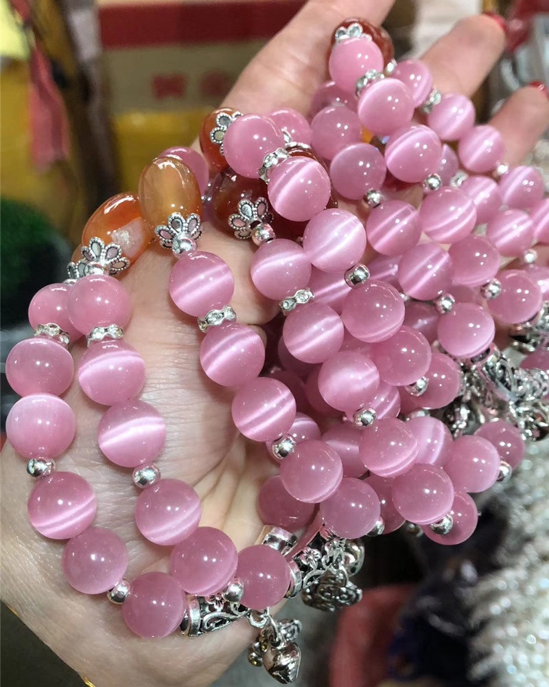 天然猫眼石绿孔雀石月光石红松石天然石水晶时尚diy单层手链